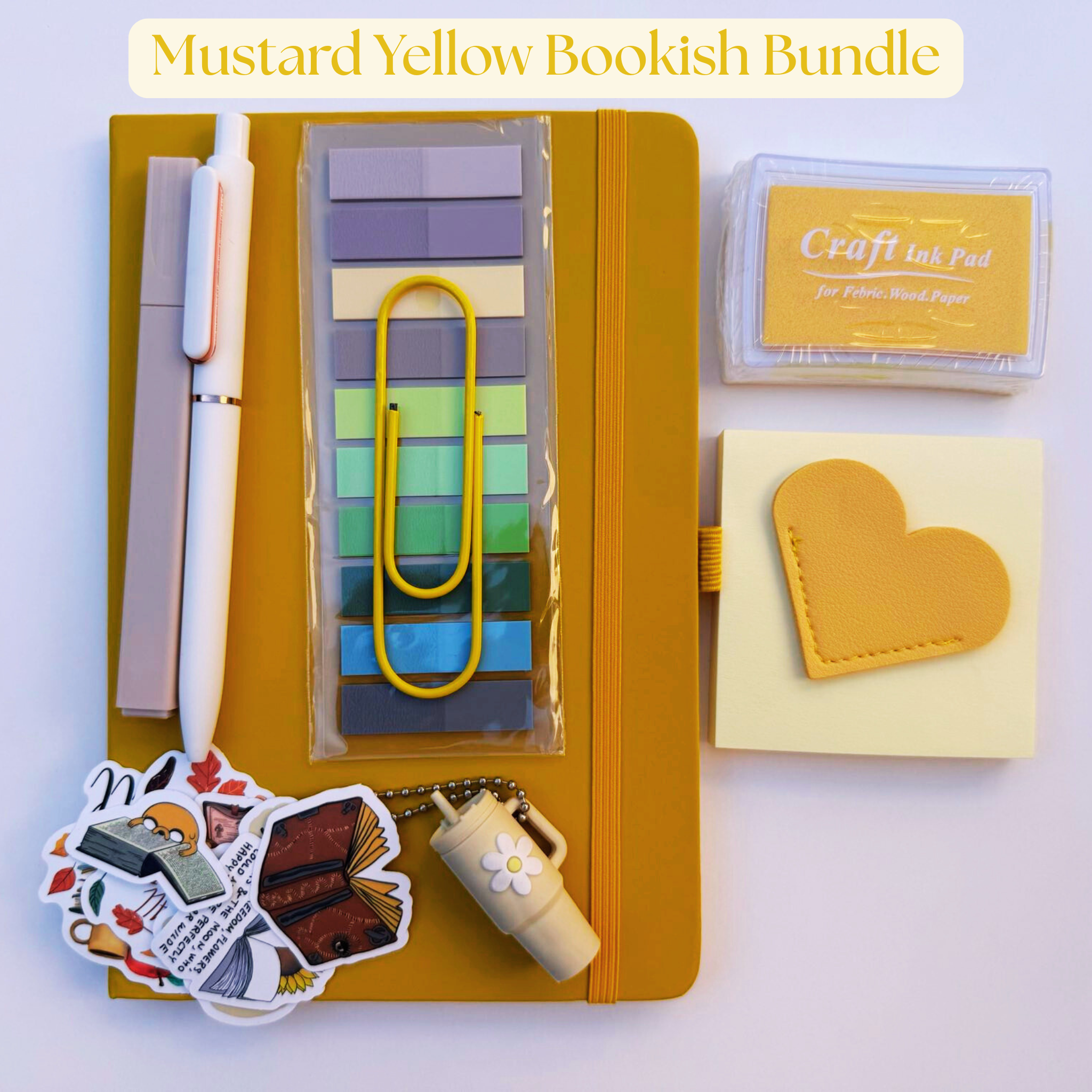 Mustard Yellow Bookish Bundle | Aesthetic Stationery Gift Set | Book Lover Gift Box | Journal Set for Readers & Writers