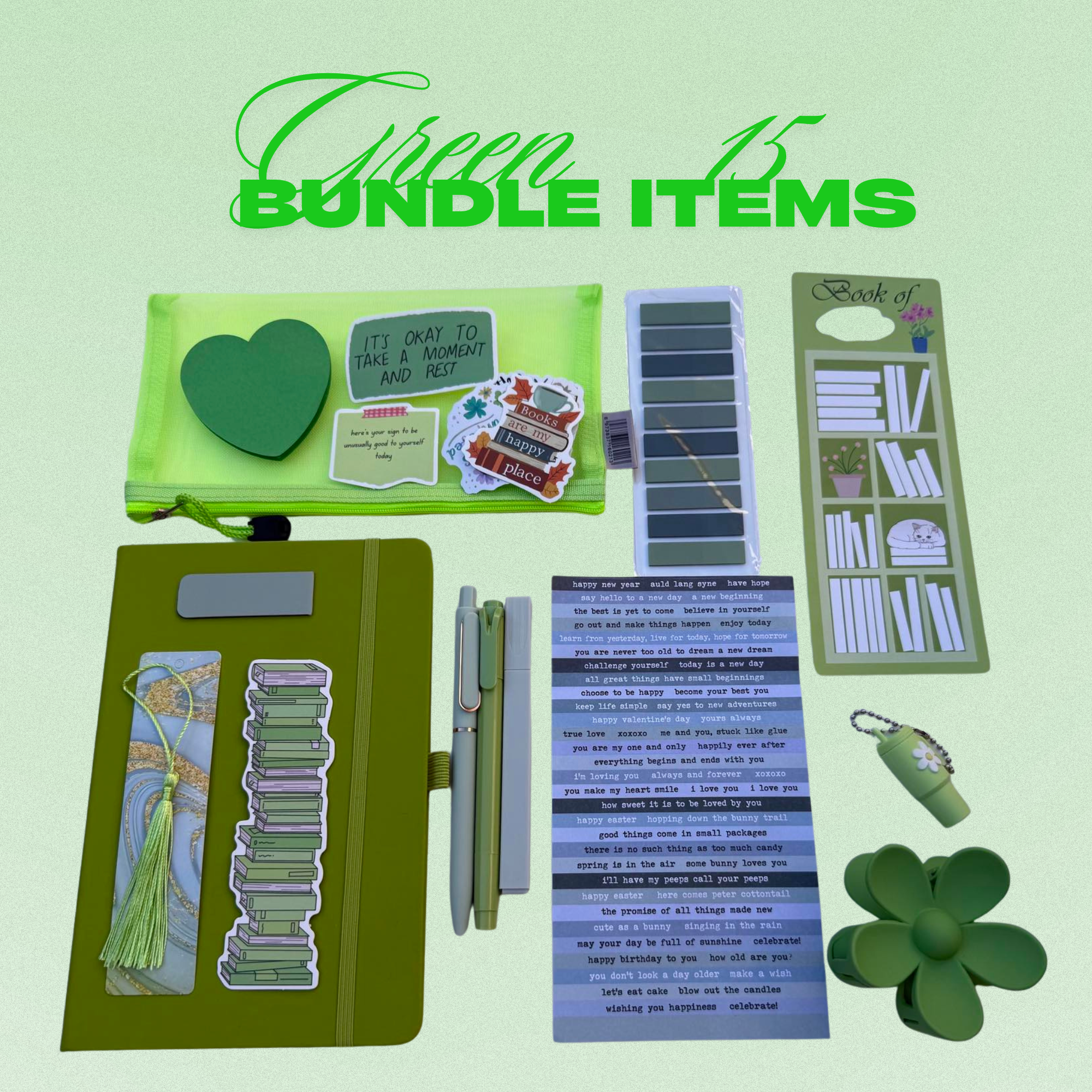 Green Bookish Stationery Bundle